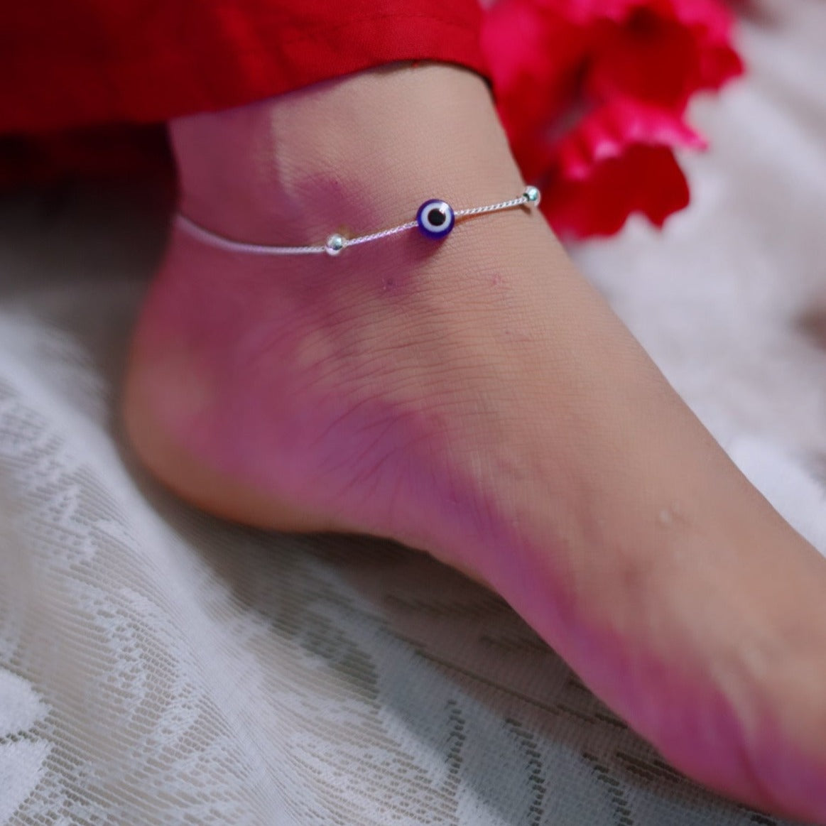 MOVALBLE EVIL EYE 92.5 SILVER ANKLET