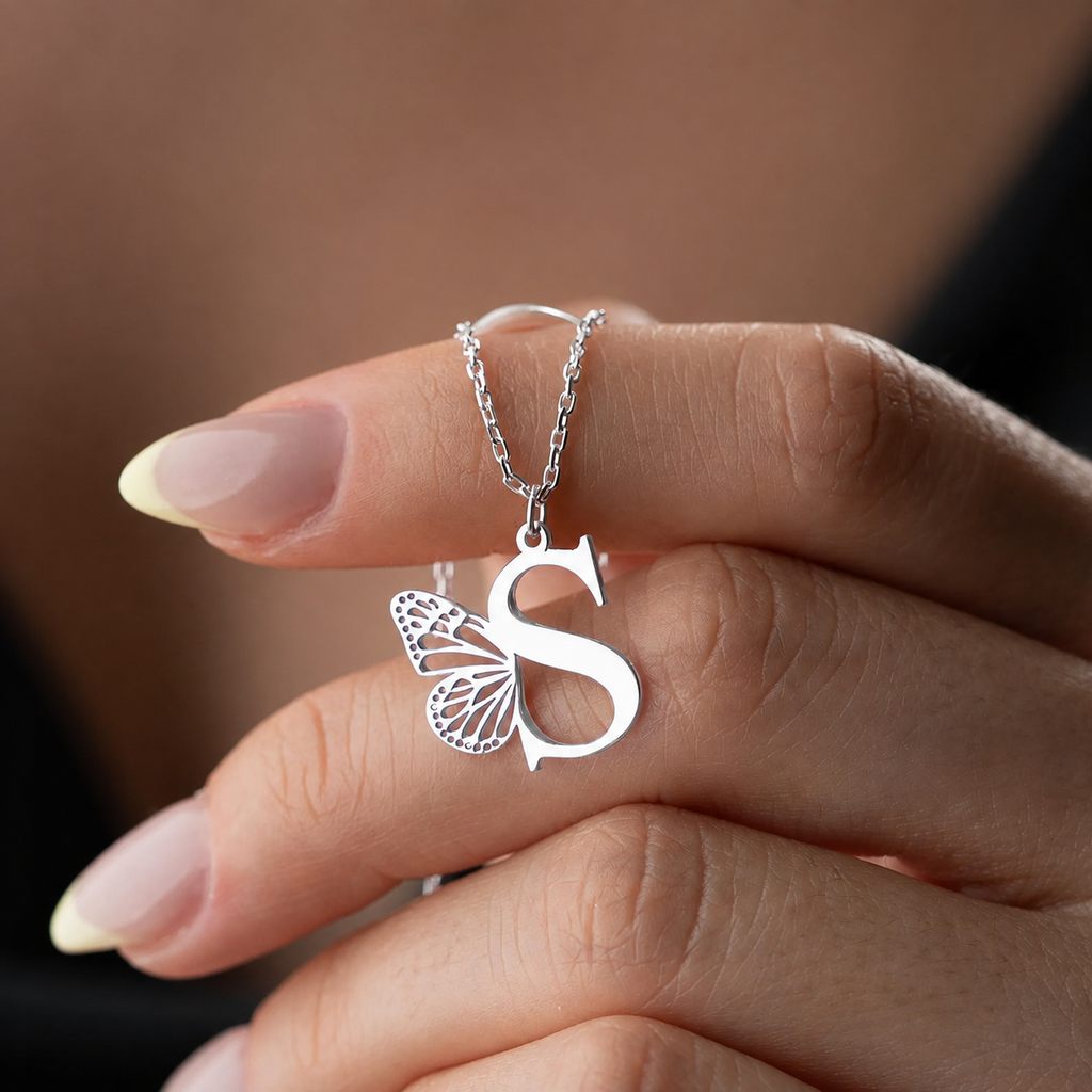 Vylae Butterfly Initial Necklace