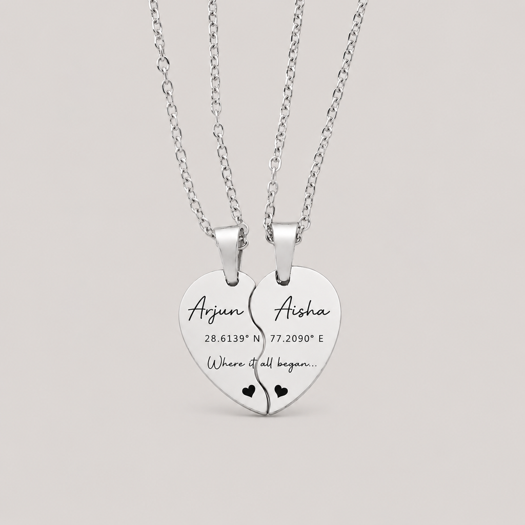 Engraved Split Heart Necklace Set