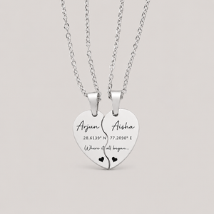 Engraved Split Heart Necklace Set