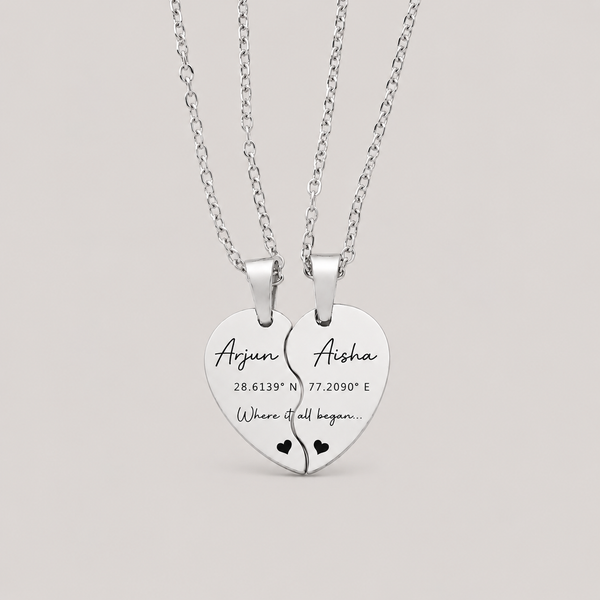 Engraved Split Heart Necklace Set