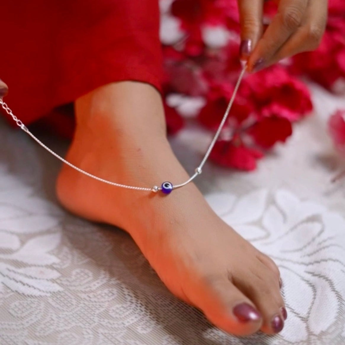 MOVALBLE EVIL EYE 92.5 SILVER ANKLET