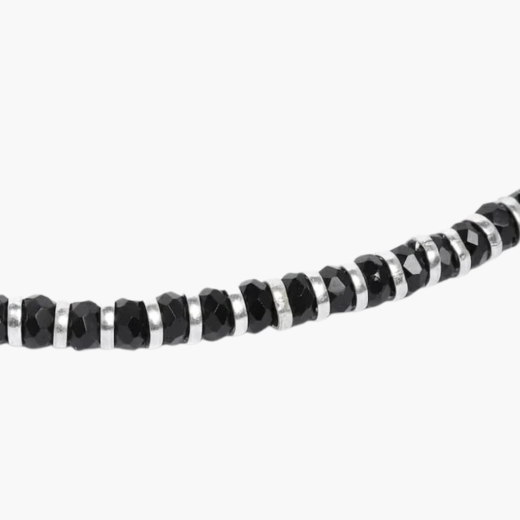 HALLMARK 92.5 STERLING SILVER ORIGINAL CRYSTAL BLACK BEADS NAZARIA ANKLET
