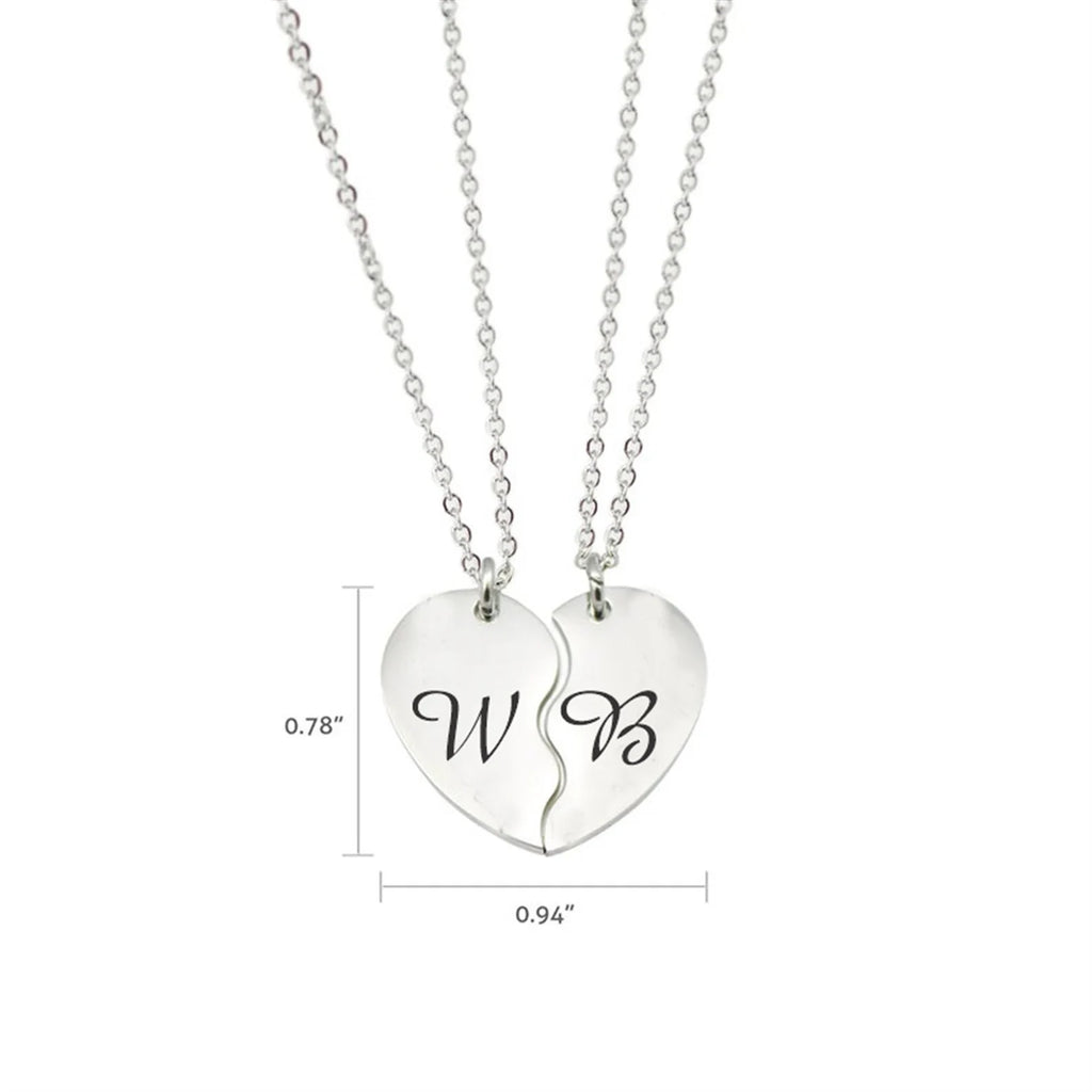 Engraved Split Heart Necklace Set