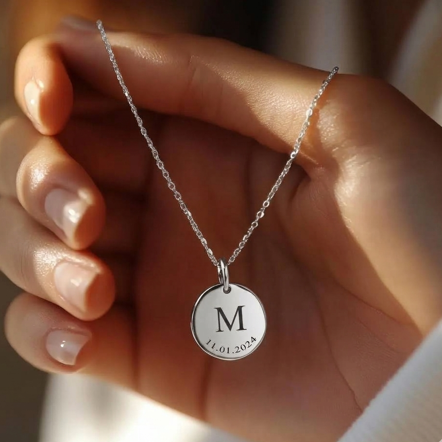 Vylae Initial and Date Engraved Necklace