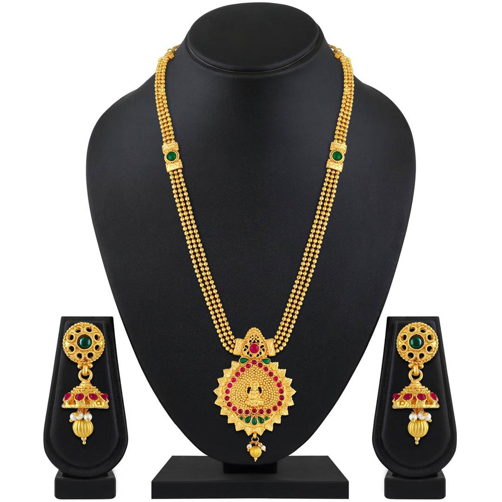 Traditional Laxmi Pendent Gold Plated Opera Style Necklace Set