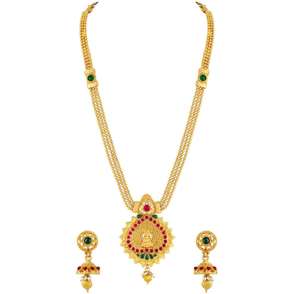 Traditional Laxmi Pendent Gold Plated Opera Style Necklace Set