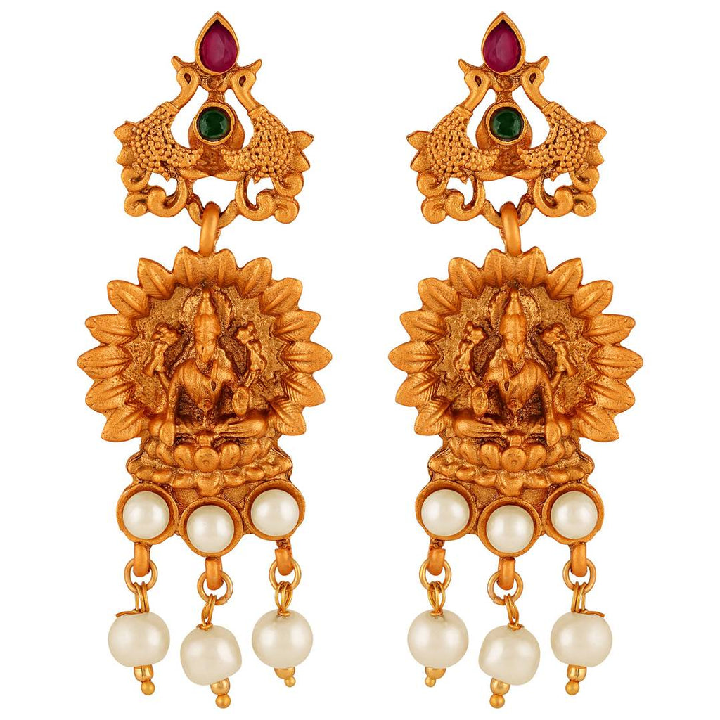 Laxmi Peacock Gold Plated Temple Jewelry Necklace Set For Women