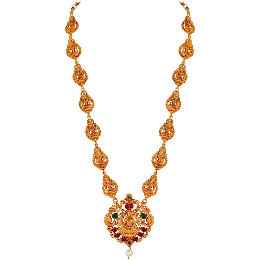 Laxmi Peacock Gold Plated Temple Jewelry Necklace Set For Women