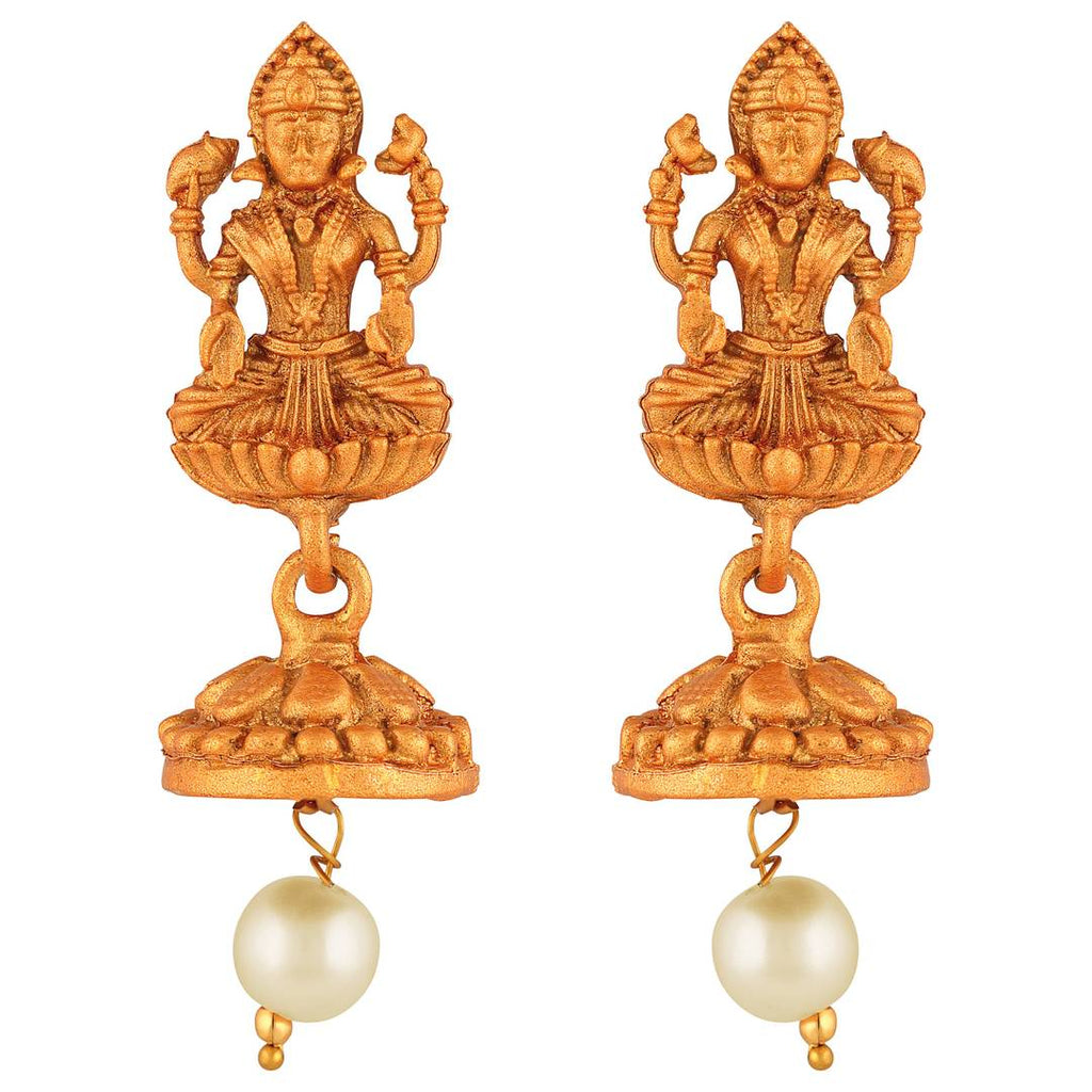 Laxmi Peacock Gold Plated Temple Jewelry Necklace Set For Women