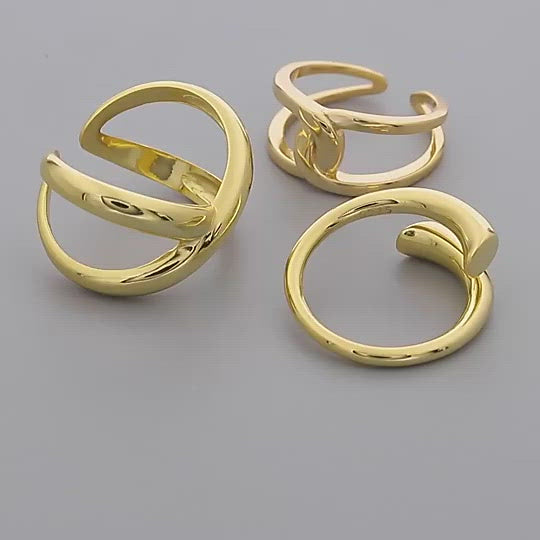 Adjustable Ring 925 Double Layer Simple Sterling Silver Twisted Cross Gold Plated Rings