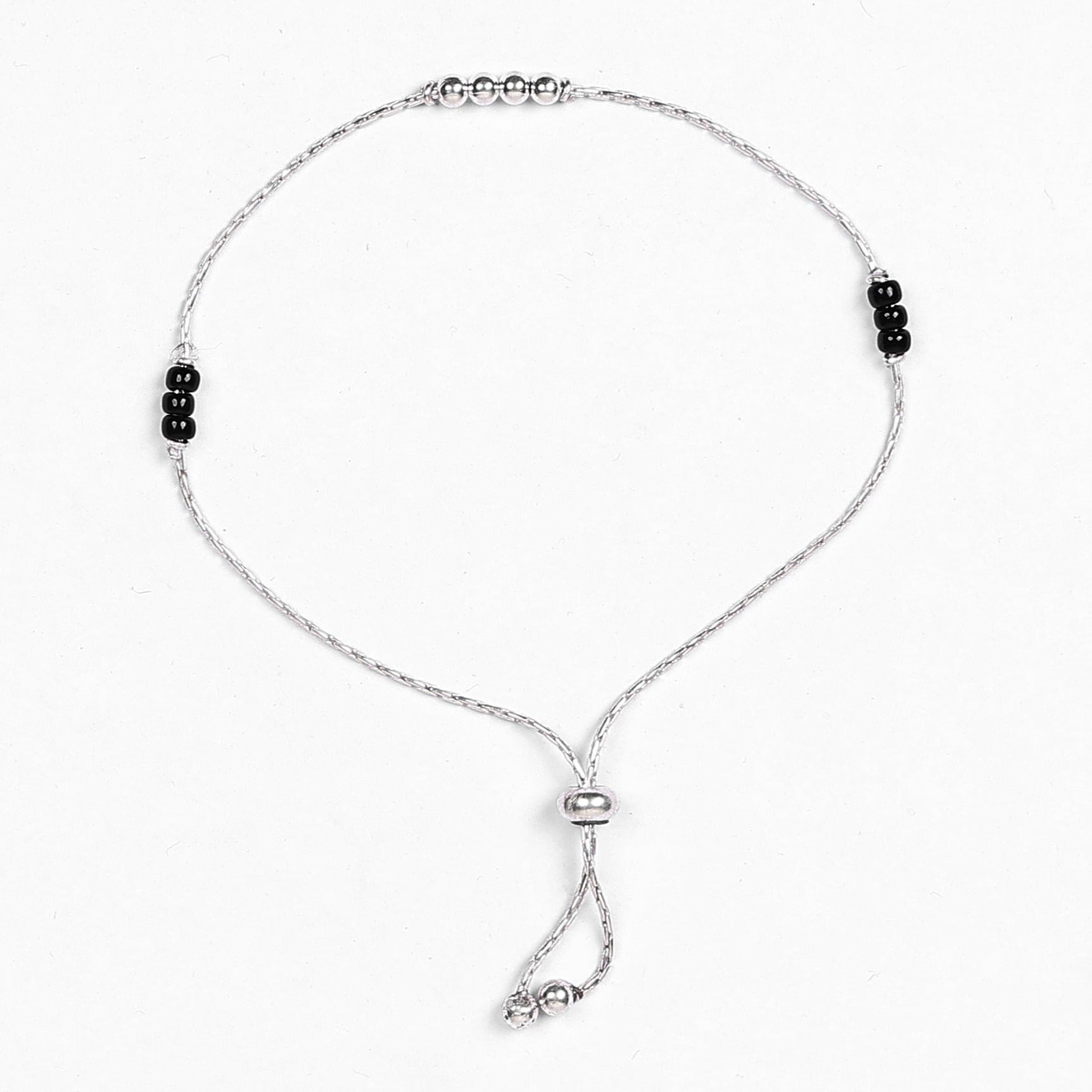 92.5 STERLING SILVER ADJUSTABLE THREE BALL BLACK BEADS ANKLET-1