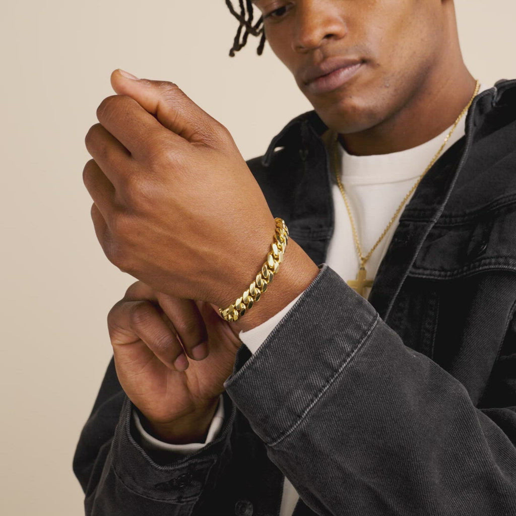 VYLAE REAL 18K MICRO GOLD PLATED CUBAN LINK BRACLET FOR MEN AND WOMEN