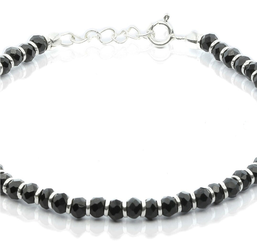 HALLMARKED BLACK BEADS 92.5 STERLING SILVER BRACLET