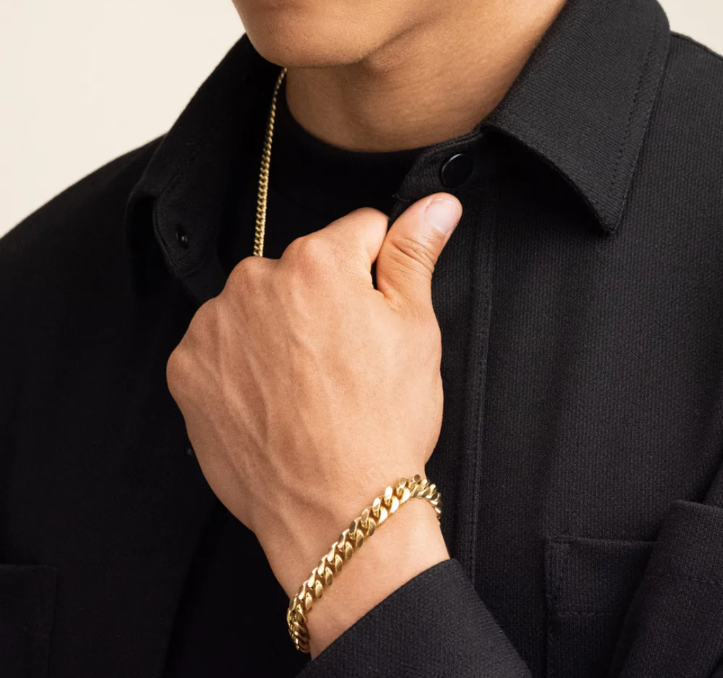 VYLAE REAL 18K MICRO GOLD PLATED CUBAN LINK BRACLET FOR MEN AND WOMEN